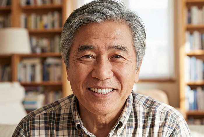 Senior Asian man with dental implants Victoria BC